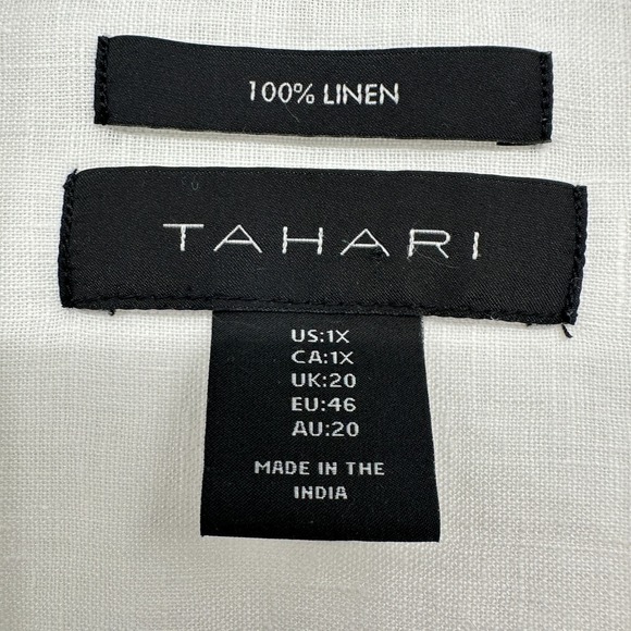 Tahari Top Shirt 1X Boho 3/4 Sleeve 100% Linen Beachy Coastal Lagenlook Popover - Picture 11 of 13